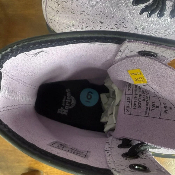 Dr Martens 1460 Boots Womens 5 Lilac Metallic Splatter Moto Streetwear Shoes Y2K - Picture 9 of 11